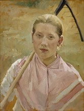 Girl with a Rake, Study for August, 1886. Creator: Albert Edelfelt.