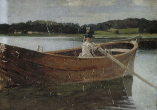 The Artist's Sister Berta in a Rowing Boat, study, 1879. Creator: Albert Edelfelt.