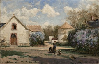 Scenery outside Paris with woman and animals, 1850-1896. Creator: Aleksey Bogolyubov.