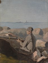 Birdwatcher on the beach, exercise, 1882. Creator: Aukusti Uotila.