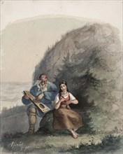 Väinämöinen Stringing his Kantele, 1855. Creator: Karl Anders Ekman.