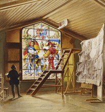 Artist Vladimir Svertskov's stained glass studio in Schleißheim, 1850-1889. Creator: Heinrich Stohl.