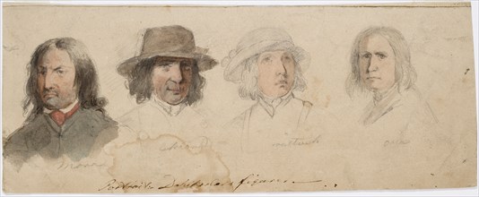 Portrait heads of Taalaist men from Mora, Leksand, Rättvik and ?, 1840-1873. Creator: Robert Wilhelm Ekman.