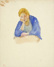 A girl leaning on her hand. Creator: Maria Wiik.