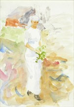 A woman in white in a garden. Creator: Maria Wiik.