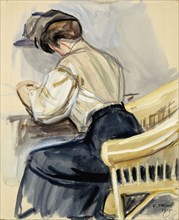 Woman Writing, 1915. Creator: Verner Thome.