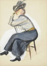 A woman leaning on the back of a chair, sketch, c1910s. Creator: Verner Thome.