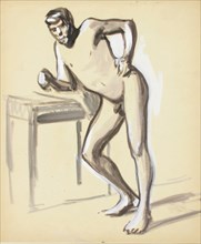 Nude leaning on a table, sketch, c1910s. Creator: Verner Thome.