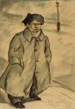 J. Ruokokoski wearing an overcoat, 1917. Creator: Jalmari Ruokokoski.