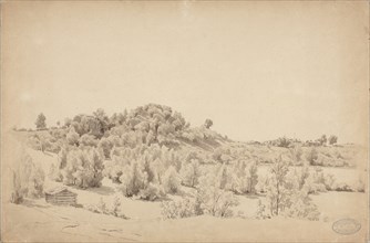 Wooded hill, lake and farmhouse, 1857. Creator: Werner Holmberg.