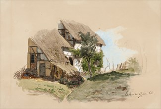 A peasant house in the Rhineland, a larch tree in the middle of the front of the house, 1860. Creator: Werner Holmberg.