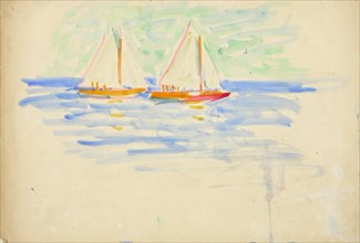 Two sailboats. draft, c1910s. Creator: Verner Thome.