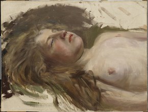 Dance of the Falling Leaves, (bust of a reclining woman, sketch), 1894-1896. Creator: Torsten Wasastjerna.