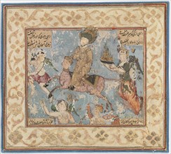 Prophet Mohamed ascends to heaven on Buraq's back, c1800. Creator: Unknown.