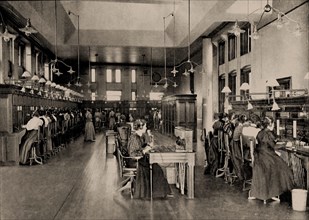 Women operators at the Bell Telephone Company exchange in Montreal, Canada, 1897-1899. Creator: Anonymous.