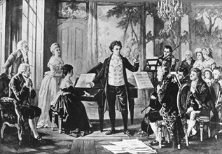 Beethoven and the Rasumovsky Quartet: Ludwig van Beethoven conducting a chamber music piece, c 1880. Creator: Borckmann, August (1827-1890).