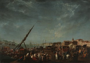 The Embarkation of the Portuguese Royal Family to Brazil in 1807. Creator: Delerive, Nicolas-Louis-Albert (1755-1818).