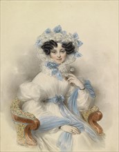 Portrait of Archduchess Henriette of Austria (1797-1829) in white dress with blue bows, 1829. Creator: Ender, Johann Nepomuk (1793-1854).