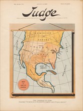 The Trouble In Cuba. Uncle Sam: "I've had my eye on that morsel for a long time guess..., 1895. Creator: Gillam, Bernhard (1856-1896).