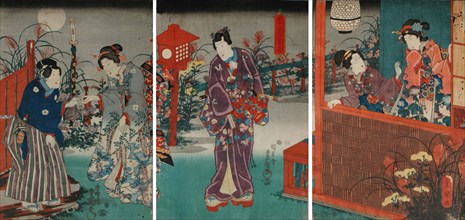 Colorful Flowering Grasses in the Light of the Full Moon (Monaka no tsuki iro no kusabana)...c1850. Creator: Kunisada (Toyokuni III), Utagawa (1786-1865).