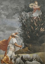 Moses and the burning bush at Horeb, c 1525. Creator: Moretto da Brescia, Alessandro (ca 1498 - 1554).