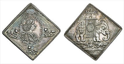 Christian V, of Denmark. Square silver medal (or coin), called "Kastemønter", on his coronation,1670 Creator: Numismatic, West European Coins  .