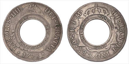 Holey Dollar, New South Wales, minted 1813, from Spanish silver dollar from 1798, 1813. Creator: Numismatic, West European Coins  .