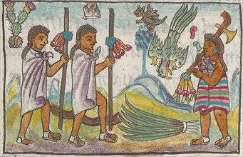 Merchants (Pochtecas) and their wares in Tzinacantlan. From the Codex Florentinus, c 1550. Creator: Sahagún, Bernardino de (1499-1590).