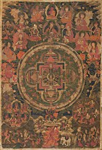 Thangka of Shadakshari Mandala, 17th century. Creator: Tibetan culture.