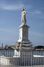 The Fountain of Neptune on the famous Malecon, or seafront promenade, Havana, Cuba, 2024. Creator: Ethel Davies.