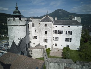 Looking down onto the turret and interior of the Festung Hohensalzburg, 2022. Creator: Ethel Davies.