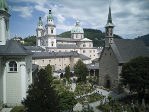 Looking down onto the Cathedral of Saints Rupert and Vergilius, Salzburg, Austria, 2022. Creator: Ethel Davies.