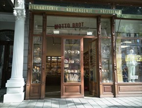 A bakery off the Maria Hilferstrasse, one of the main shopping streets in Vienna, Austria, 2022. Creator: Ethel Davies.