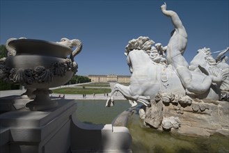 The elaborate fountain in the gardens of Schonbrunn, Vienna, Austria, 2022. Creator: Ethel Davies.