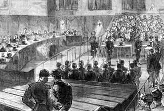 The Communist Trials at Versailles: the court cleared - reading the sentence, 1871. Creator: Unknown.