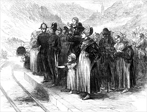 Opening of the Mont Cenis Tunnel: country people waiting to see the train pass, 1871. Creator: Unknown.