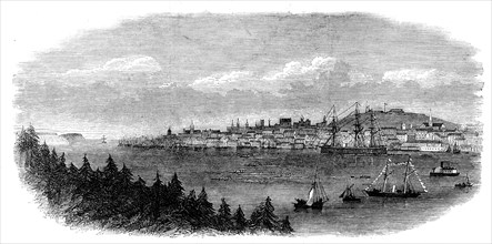 Regatta at Halifax, Nova Scotia - the four-oared race to M'Nab's Island: view from Dartmouth, 1871. Creator: Unknown.