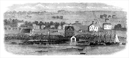 Regatta at Halifax, Nova Scotia - the champion sculler's race: the finish, 1871. Creator: Unknown.