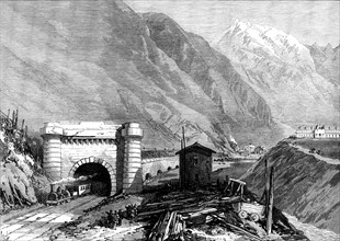 Opening of the Mont Cenis Tunnel: mouth of the tunnel at Bardonnèche, Piedmont, 1871. Creator: Unknown.