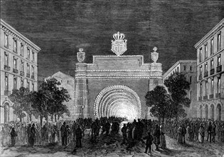 Opening of the Mont Cenis Tunnel: illuminations at Turin representing the tunnel, 1871. Creator: Unknown.