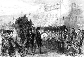 Funeral of Sir John Burgoyne at the Tower: the procession passing Traitors’ Gate, 1871. Creator: Unknown.