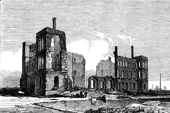 Ruins of Chicago after the Fire: Michigan Railway Southern Depot, 1871. Creator: Unknown.