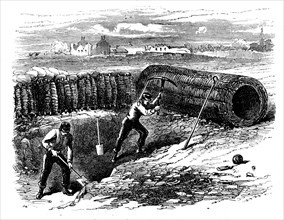 Siege Operations at Chatham: sappers working behind sap roller, 1871. Creator: Unknown.