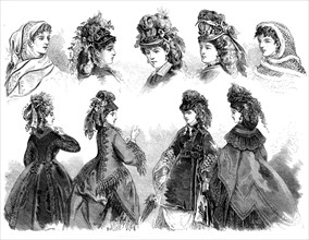 Paris fashions: head-dresses and mantles, 1871. Creator: Unknown.