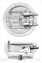 Plan and Section of Captain Scott's turret gun-carriage in the Glatton, 1871. Creator: Unknown.