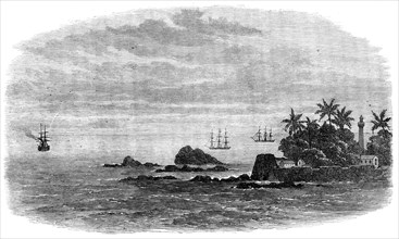 Wreck of the mail steam-ship Rangoon at Galle - Kadir Rocks at the entrance to Galle Harbour, 1871. Creator: Unknown.