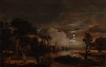 Moonlit Landscape with a View of the New Amstel River and Castle Kostverloren, 1647. Creator: Aert van der Neer.