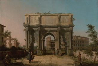 View of the Arch of Constantine with the Colosseum, 1742-1745. Creator: Canaletto.