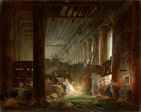 A Hermit Praying in the Ruins of a Roman Temple, about 1760. Creator: Hubert Robert.