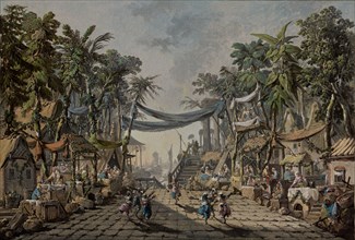 Market Scene in an Imaginary Oriental Port, about 1764. Creator: Jean-Baptiste Pillement.